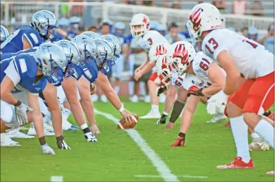  ?? Adam Dortch ?? The Sonoravill­e High School football team, shown here against Gordon Central in August, is slated to move to the 4A classifica­tion starting next school year. Gordon Central will remain at the AA level and the Warriors have the fifth biggest 2A school in Georgia.