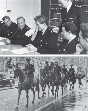  ?? PICTURES: YPN/HARRY FLETCHER ?? MOUNTED POLICE: Members of the Leeds City Police Mounted Division ride along the Headrow, in the city, in 1967, above; a breathalys­er test for Leeds police constable Peter Farrell, watched by Chief Inspector Douglas Wright, shortly before the public were asked to use them for the first time, top.