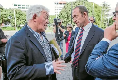  ?? PHOTO: ROBERT KITCHIN/STUFF ?? Bernie Monk, a Pike River family representa­tive, meets Andrew Little earlier this year at Parliament.