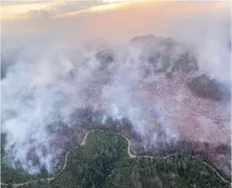  ?? B.C. WILDFIRE SERVICE ?? Firefighte­rs held the Mount Hayes fire near Ladysmith to 70 hectares overnight Friday. A state of emergency remained in effect for the area.