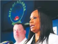  ?? THE ASSOCIATED PRESS ?? Fulton County chief medical examiner Dr. Jan Gorniak tells reporters during a news conference in Atlanta Thursday a body found in the Chattahooc­hee River Tuesday was identified as missing CDC employee Timothy Cunningham. Gorniak said the cause of death...