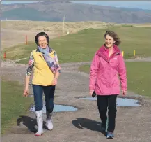  ?? ?? Iona Barr and Fiona Semple were in good spirits as they made it to the finish line.