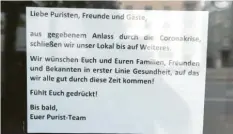  ??  ?? Anfangs war es eine Schließung auf Zeit. Jetzt hört der Wirt des Purist ganz auf.
aufgeben. „Dann werden Franchise-Geschäfte übrig bleiben. Das hat mit Innovation nichts zu tun.“