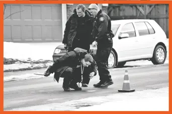  ?? Lorraine Hjalt e / Postmedia news Stephen Tello / Fac ebook ?? Top: Stephen Tello, chief suspect in a 2015 RCMP sting codenamed Operation Harrington.
Bottom: Calgary, Jan. 29, 2015: Police examine the roadway at the scene of Cuong “Andy” Hoang’s murder in Auburn Bay.