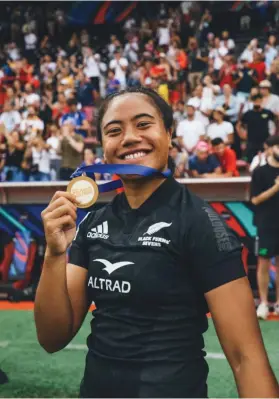  ?? ?? Black Ferns Sevens player Alena Saili, right, won gold at the Olympic Games in Tokyo last year, the first Southland woman to win an Olympic gold medal.