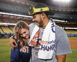  ?? Jae C. Hong / Associated Press ?? Daniella Rodriguez, former Miss Texas USA, accepted Carlos Correa’s proposal after the deciding Game 7 of the World Series.