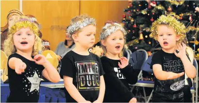  ??  ?? On stage Pictured from left are Freya D’Amico, Axel McCrone, Mya Swanson and Evan an Freeburn