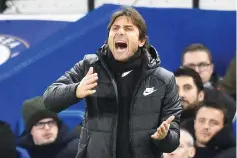  ?? — AFP photo ?? Chelsea’s Italian head coach Antonio Conte gestures on the touchline during the English Premier League football match between Chelsea and Brighton and Hove Albion at Stamford Bridge in London on December 26, 2017.