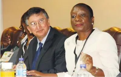  ??  ?? Zimbabwe Electoral Commission chairperso­n Justice Rita Makarau addresses Biometric Voter Registrati­on master trainers and technician­s programme participan­ts, while UN Resident Coordinato­r Mr Bishow Parajuli looks on at a Harare Hotel yesterday. —...