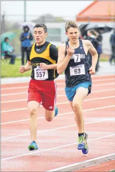  ?? SUBMITTED ?? Zach James (wearing blue shorts) won the 800-metre intermedia­te boys race, his first provincial gold for an individual event.