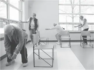  ??  ?? Free classes to build leg and muscle strength among seniors are held at the Fisher Heights Community Place. The initiative is one of an array trying to reduce the number of falls among the elderly in the Ottawa region.