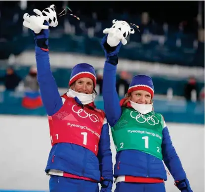  ?? FOTO: RUNE PETTER NESS, NTB SCANPIX ?? 14 OL-MEDALJER: Marit Bjørgen (til v.) og Maiken Caspersen Falla sikret enda en norsk medalje i langrenn.