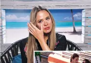  ??  ?? From top: Camilla sheds a tear on LoveIsland; with boyfriend Jamie, and with fellow contestant­s Montana (left) and Gabby
