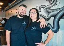  ?? Brian A. Pounds/Hearst Connecticu­t Media ?? Co-owners Nick Amoratis and Crystal Ardito-Meyers at the new Nautilus tavern/restaurant at 54 Naugatuck Ave. in the Walnut Beach section of Milford.