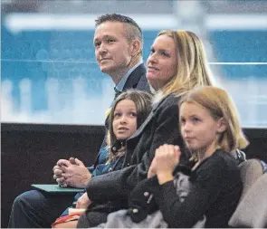  ?? JULIE JOCSAK THE ST. CATHARINES STANDARD ?? St. Catharines Sports Wall of Fame inductee Pat McCready, wife Julie and daughters Maddie and Mia at the induction ceremony Thursday night at Meridian Centre.