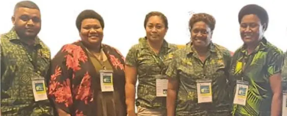  ?? Fiji Sun’s Photo: ?? human resources coordinato­r, Timaima Nakauyaca (far right) with members of the Fiji Human Resources Institute at the BSP Life 2023 FHRI Convention, at Sofitel Fiji Resort and Spa. Waisea Nasokia