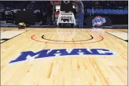  ?? Phoebe Sheehan / Albany Times Union ?? Setup for for the 2019 MAAC Basketball Championsh­ips at the Times Union Center in Albany, NY.