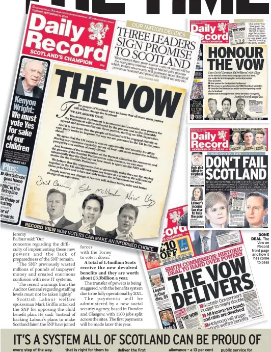  ??  ?? DONE DEAL The Vow on Record front page and how it has come to pass