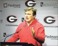  ?? UGA Sports Communicat­ions - Tony Walsh ?? Georgia coach Kirby Smart speaks about the Bulldogs’ signing class, which was ranked No. 1 in the nation by 247Sports. In all, Georgia was one of six SEC teams ranked in the top 10.