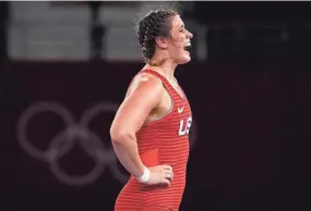  ?? GRACE HOLLARS/USA TODAY SPORTS ?? American Adeline Gray picked up her first Olympic medal on Monday. Competing in the 76 kg freestyle final, the five-time world champion lost to Germany’s Aline Rotter-Focken 7-3 to settle for a silver medal.