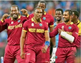  ??  ?? West Indian cricketers enjoy a light moment in this file photo.