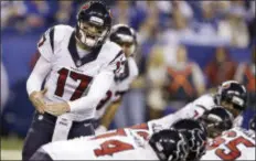  ?? THE ASSOCIATED PRESS ?? Brock Osweiler is getting a second chance to start for the Houston Texans. With Tom Savage still in the concussion protocol the Texans will look to their $72 million man to lead them in their wild-card playoff game against Oakland on Saturday.