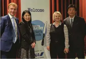  ??  ?? From top: Royal Exchange Grand Café; Business
Traveller’s Tom Otley with ANA’s Yoshimi Ogura, Julie Murphy and Akira Nakamura