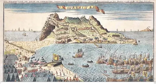  ?? E.S. ?? Grabado de época de una batalla naval sobre Gibraltar.