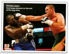  ??  ?? PECKING AWAY: Fury keeps Johnson on the end of his long arms