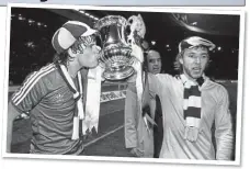  ??  ?? HOT SPURS: Steve Archibald (right) and Glenn Hoddle celebrate their FA Cup win in 1981, after beating Manchester City