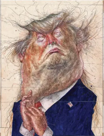  ?? REPROS (3): FRANK HOPPMANN ?? Donald Trump; das Aquarell mit Tusche und Farbstift stammt aus dem Jahr 2016.