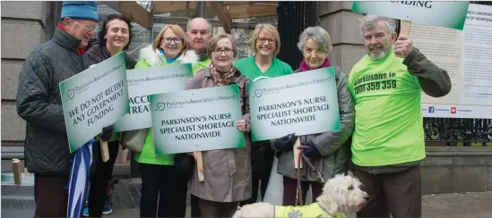  ??  ?? Members of the Louth/Meath branch of the Parkinson’s Associatio­n attending the protest (L to R) Conor French Davis, Paula Gilmore CEO Parkinson’s Associatio­n, Stella and Frank McElherron, Ann Johnston, Delma Leahy, Prue French David and Eamonn...