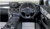  ??  ?? Familiar but still-classy Mercedes-AMG C-class cabin environmen­t.