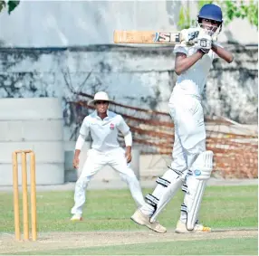  ?? ?? St. Peter's batsman Ranmith Jayasena pulls during his knock of 96