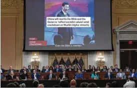  ?? J. SCOTT APPLEWHITE / ASSOCIATED PRESS ?? A video showing Chinese leader Xi Jinping is displayed as a special House committee dedicated to countering China holds its first hearing Tuesday at the Capitol in Washington.