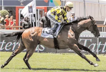  ?? Picture: ?? TRACES, with Greg Cheyne up, wins The Tattersall­s Summer Juvenile Stakes at Kenilworth for trainer Brett Crawford on Saturday.
