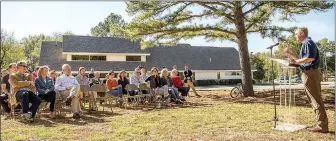  ?? Photo submitted ?? Todd Simmons, CEO at Simmons Foods, addressed dedication guests about the importance of John Brown University’s trail being added to Northwest Arkansas during the dedication ceremony on Nov. 4. Simmons Foods and The Walton Family Foundation contribute­d...