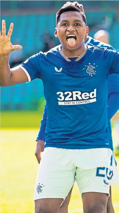  ??  ?? Last month Alfredo Morelos was celebratin­g his first-ever goal against Celtic – yet almost two years to the day previously, the Colombian was distraught (inset) after he was shown a straight card red at Celtic Park