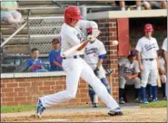  ?? AUSTIN HERTZOG — DIGITAL FIRST MEDIA FILE ?? Boyertown’s Caleb Harrison finished with three hits including a two-run home run during Sunday’s win over Meadville in the Pa. State legion baseball playoffs.