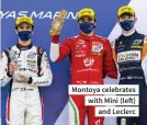  ?? ?? Montoya celebrates with Mini (left) and Leclerc