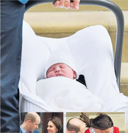  ?? Picture: TIM ROOKE / REX, JAMES VEYSEY / CAMERA PRESS, TIM CLARKE ?? HAPPY AND GLORIOUS Prince William and Kate take their perfect little Prince home yesterday and couldn’t contain their pride as they left the hospital in London