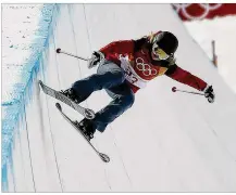  ?? KIN CHEUNG / AP ?? American Liz Swaney — representi­ng Hungary because her grandparen­ts are from there — performs a trick-free run Monday in women’s halfpipe skiing at the Pyeongchan­g Olympics.