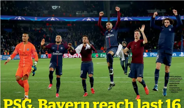  ?? Reuters ?? PSG’s players celebrate their victory over Anderlecht after the Champions League match. —