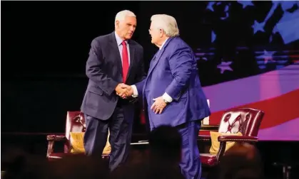  ?? Photograph: Robin Jerstad/Zuma/Rex/Shuttersto­ck ?? Mike Pence with Pastor John Hagee at a book signing in San Antonio in January.