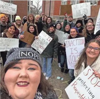  ?? PROVIDED BY REBECCA LAW ?? Marshall University students protest on campus on Nov. 18, 2022, following a USA TODAY investigat­ion into the school’s handling of Title IX cases.