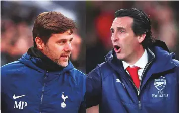  ?? Rex Features ?? Mauricio Pochettino’s Spurs are on a six-match winning streak and will meet Unai Emery’s ■ (right) Arsenal at the Emirates Stadium today.