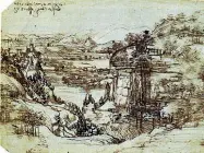  ??  ?? L’opera Leonardo, «Paesaggio con fiume» 1473 (Uffizi, Gabinetto Disegni e Stampe)