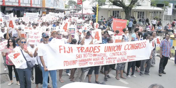  ?? Photo: Ronald Kumar ?? The Fiji Trades Union Congress-organised march in Suva on October 21, 2017.