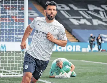  ?? /EFE. ?? Agüero celebra su primer gol de Liga Premier en jugada desde enero de 2020.