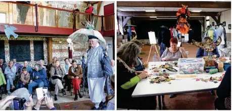  ??  ?? Lors du défilé, le passage du goéland a été très applaudi. De son côté Isabelle Céllier, artiste plasticien­ne, anime régulièrem­ent des ateliers de création textile avec la poésie comme fil conducteur.